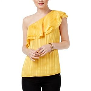 Michael Kors yellow one should ruffle top NWT size 10